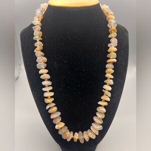 Natural Tumbled Agate Chip Necklace with Gold Accents – 20”